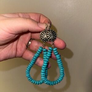 Turquoise Beaded Drop Earrings - Faux